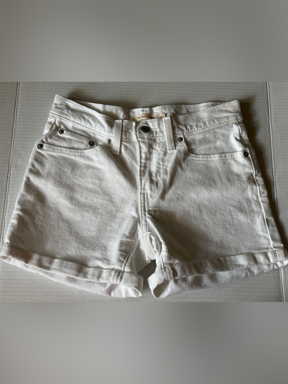 Levi's White Jean Shorts Stretch Denim Mid Rise Cuffed Women's Size 27